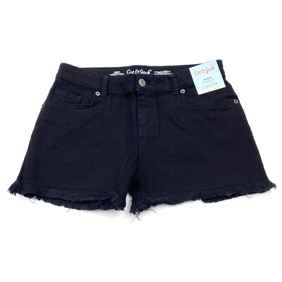 Cat & Jack Girls Size L 10/12 Plus Shorts Ultimate Stretch Pockets Frayed Black - Image 1 of 4