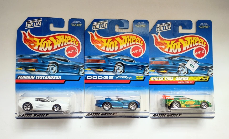 Hot Wheels Lote de 3 - Ferrari Testerosa 1998, Dodge Viper 1998, Snack Time 1999 Foto 1 de 4