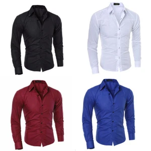 Tops Men's Casual Formal Slim Dress Shirt Fit Long Sleeve  Shirts Shirts - Picture 1 of 14