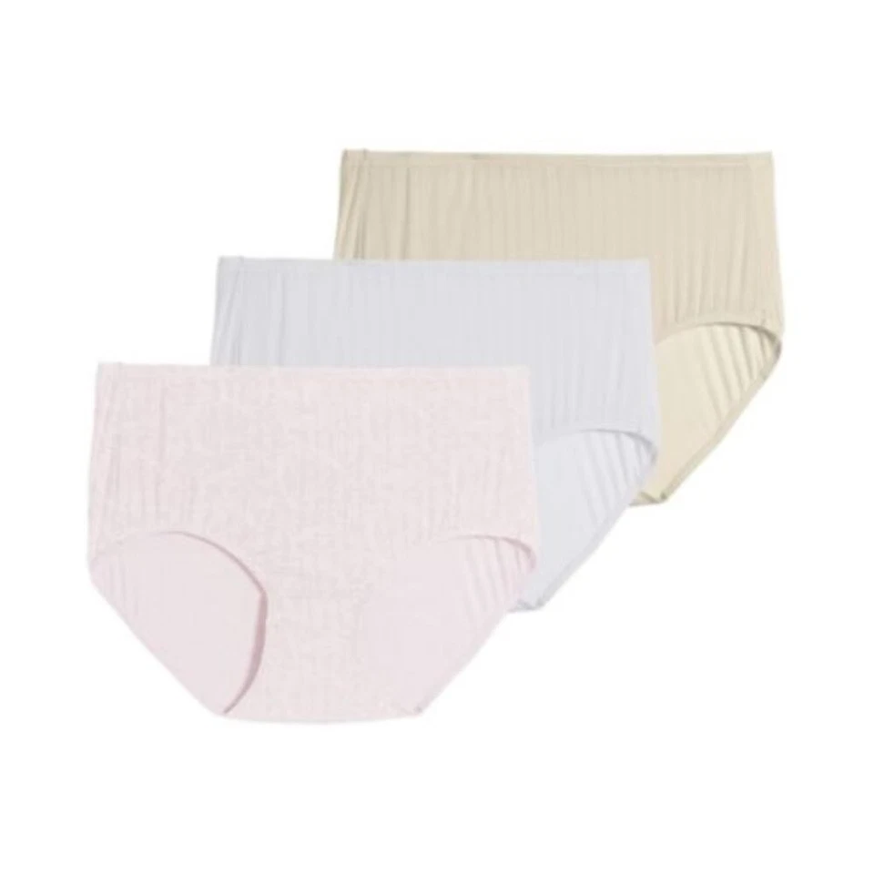 女士 Jockey 3 PK Supersoft Breathe Brief 内裤 2373,尺寸:5,棕褐色,白色,粉色 — 第 1/1 张图片