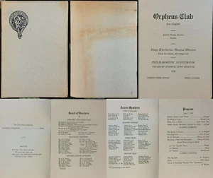 VINTAGE Los Angeles 1928 The ORPHEUS CLUB Concert Program Music Performance - Imagen 1 de 6