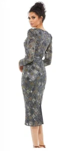 Mac Duggal Size 14 Cocktail 5472D Long-Sleeve Evening Gown $498 - Picture 1 of 6