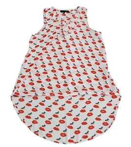 Ro & De Women's Sleeveless RED LIPS Eyelashes Print High Low Blouse SZ Small - Picture 1 of 9