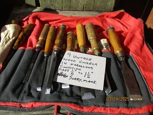 9 VINTAGE SORBY BEVEL & STRAIGHT EDGE WOOD CHISELS, All good and Sharp. #85-8749 - Picture 1 of 4