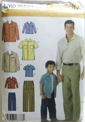 Simplicity Pattern 4760 Men's Boys Shirts Pants Size S, M, L, XL, Uncut - Image 1 of 4