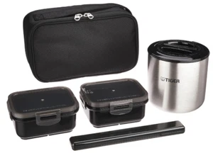 TIGER Thermos Insulated Lunch Box with Pouch Black LWY-E461-K From Japan - Picture 1 of 6