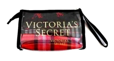 VICTORIA'S SECRET Juego de 4 Bolsas LAVANDERÍA A CUADROS, TALINGERÍA, ZAPATO Estuche de MAQUILLAJE Transparente NUEVO Foto 1 de 4