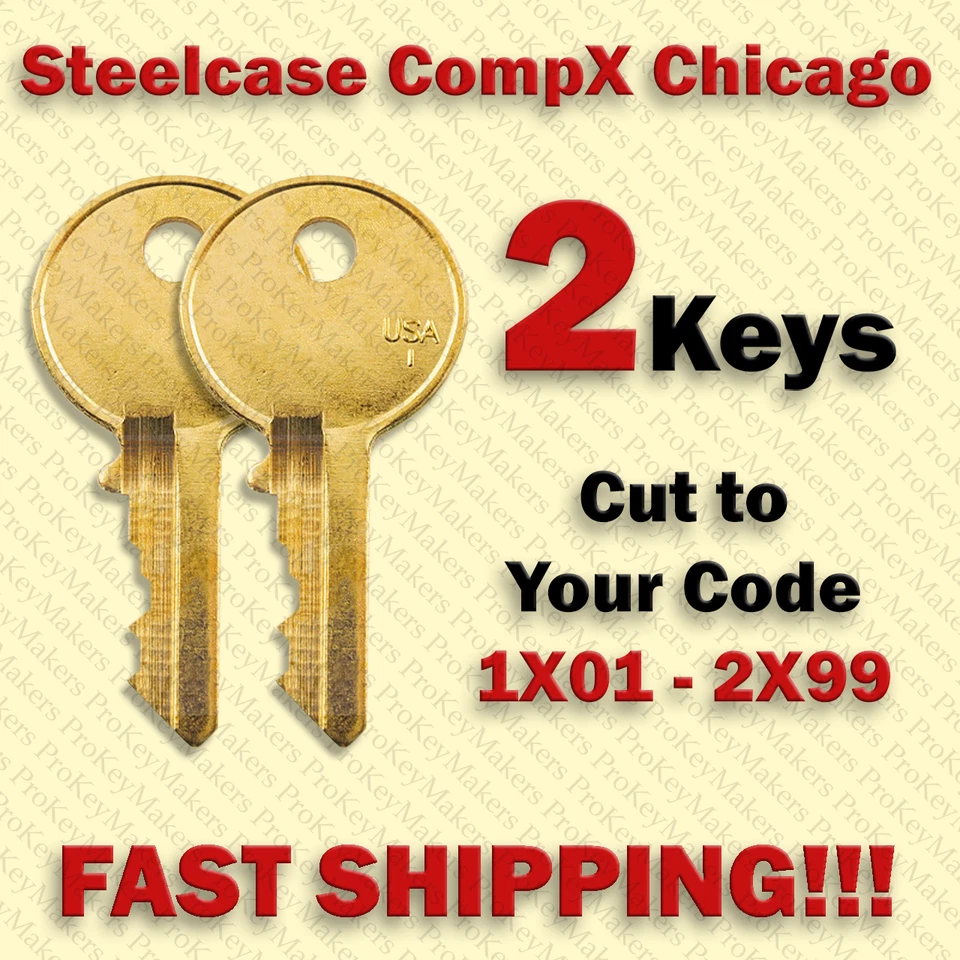 Steelcase CompX Chicago File Cabinet Keys Cut to Your Code 1X01 - 2X99