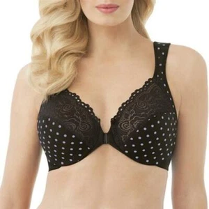 NEW Glamorise Elegance Front Close Underwire Bra 1245 Black Polka Dot 48D 87510 - Picture 1 of 3