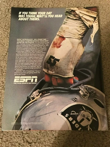 Vintage 1987 ESPN OAKLAND RAIDERS Poster Print Ad 1980s HELMET RARE Cover