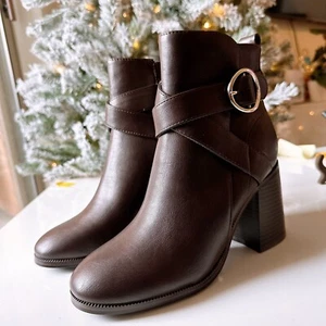 Nine West Ankle Boots Shoes 7 Womens Donda Brown Leather Medium Winter Cold - Picture 1 of 14