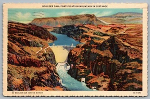 Postcard Boulder Dam Nevada c1936 Fortification Mountain In Distance  - Foto 1 di 2