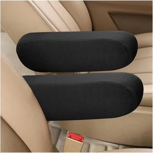2 PCS Car Front Seat Armrest Covers, Elastic Fabric Auto Black - Picture 1 of 6