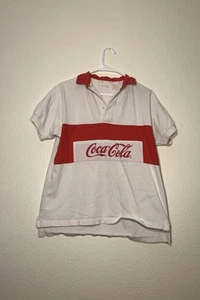 VTG 80s Coca Cola Rugby Polo Short Sleeve Shirt Size Medium 90s Red White - Picture 1 of 11