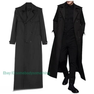 Double Breasted Mid Long Trench Coat Over Knee Length Overcoat Jacket Spring Men - Picture 1 of 24