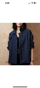 Banana Republic giacca donna balmacaan oversize taglia M blu nero tweed cotone  - Foto 1 di 8