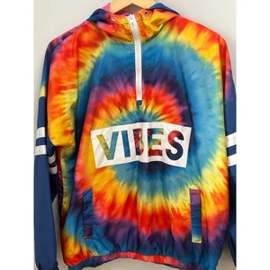 Rue 21 Tie Dye Windbreaker Pullover Jacket Quarter Zip Hooded 90s Y2K Medium - Picture 1 of 3