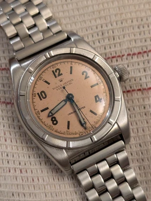 Rolex Oyster Perpetual Salmon Dial 3372 Bubbleback Ovetto de colección - Reparado Foto 1 de 4