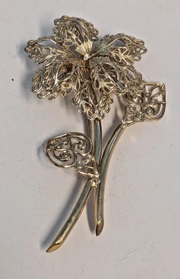Monet Brooch Filigree Flower Yellow Gold Tone Signed Pin - Image 1 of 4