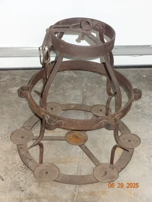 Large Rustic Antique Heavy Wrought Iron Candle Chandelier - Image 1 of 4