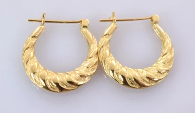 Textured / Patterned Huggie Hoop Earrings in 14k Yellow Gold - Image 1 of 3
