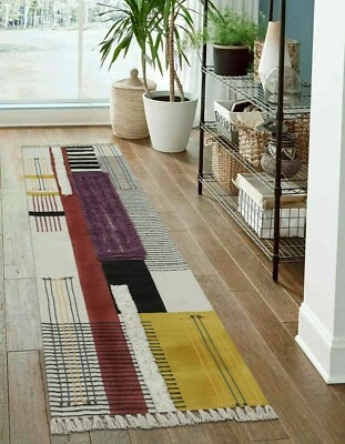 Tessuto a Mano Cotone Tappeti Corridoio Viola Kilim Soggiorno Area da Cucina - Immagine 1 di 4