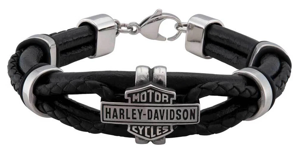 Pulsera Harley-Davidson de cuero y herrajes B&S vintage para hombre - acero inoxidable Foto 1 de 1