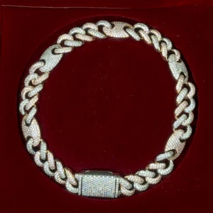5AAA+ CZ Ice Out Hop Hip Bling Two Tone Cuban Link Chain 14k Real Gold Plated - Picture 1 of 10