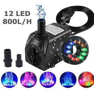 Submersible Water Pump with 12 LED 16W Lights for Fountain Pool Garden Pond Tank - Picture 1 of 14