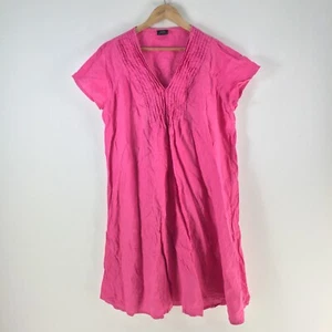 Sara dress womens 1X aus 18 shift pink linen short sleeve VNeck 112220 - Picture 1 of 8