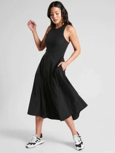 Athleta Winona Support Dress Small Petite PS Black Midi Racerback Pocket Travel - Picture 1 of 13