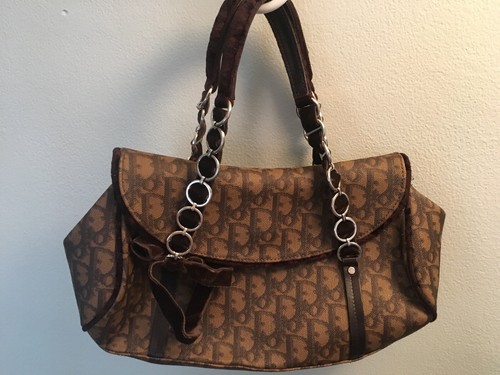 AUTENTICA BORSA ROMANTICA MARRONE CHRISTIAN DIOR MONOGRAMMA LOGO TROTTER