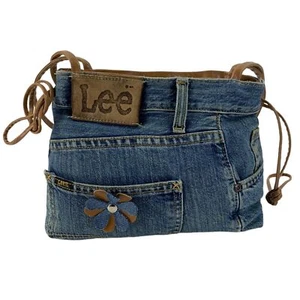 Vintage Lee Jeans Y2K Women's Reworked Denim Retro Zip Up Clutch Handbag Used - Picture 1 of 9