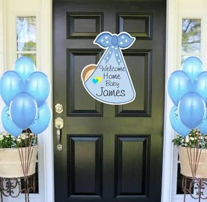 Welcome Home Baby Boy Stork Door Decoration Sign, Custom Birth Announcement Gift - Picture 1 of 4