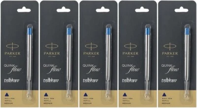 5 X Parker Quink Flow Ball Point Pen BP Refill Refills Blue Ink Medium Nib New - Image 1 of 4