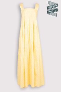 RRP €766 PLAN C Long Pinafore Dress IT44 US8 L Yellow Polka Dot Made in Italy