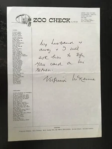 VIRGINIA MCKENNA - BORN FREE FILM ACTRESS - HAND WRITTEN AND SIGNED NOTE - Picture 1 of 1