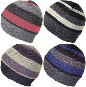 Mens or Womens Beanie Hats Thinsulate Striped Winter Knit Hat Skull Beanies - Picture 1 of 5
