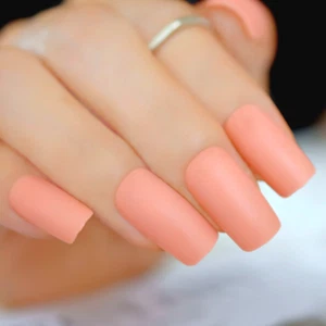 MATTE *PEACH* Full Cover Square 24 Nail Tips Press On Glue Set! - Picture 1 of 3