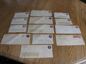 Vintage USPS Mailed Envelopes 1c to 6c canceled  1920 to 1959 era, 13 total - Picture 1 of 9