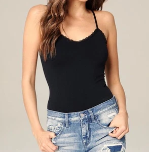  Bebe Cami Women's Black Lace Trim V-neck Cami Black Size Medium NWT SHIPS FAST - Picture 1 of 2
