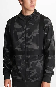 New Karl Lagerfeld Paris Men's Camo Track Hoodie Jacket - Black LM0J4859 - Large - Picture 1 of 19