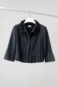 Alberta Ferretti Floral Collar Grey Wool Jacket, Size 8 - Picture 1 of 10