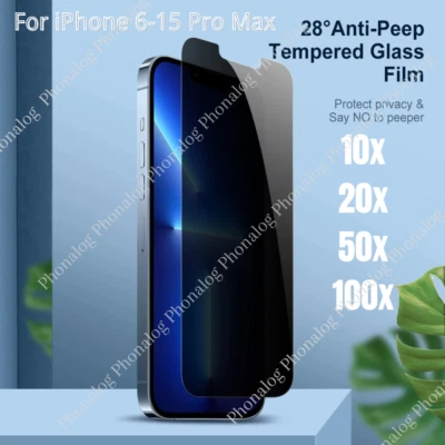 Privacy Screen Protector Tempered Glass Lot For iPhone 15 14 13 12 11 Pro XR 8 7 - Image 1 of 4
