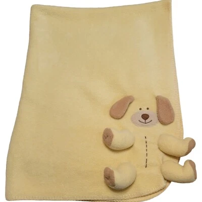 Vintage Ty Yellow Baby Toddler Blanket Fleece Raised Puppy Plush 30x40 Inch 2004 - Image 1 of 4