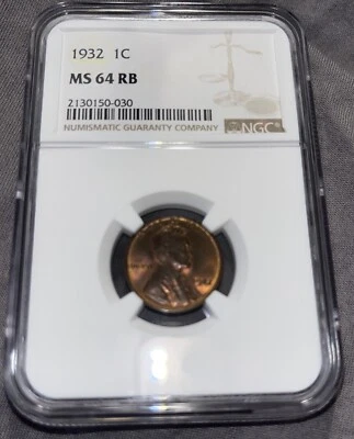 1932 P Lincoln Wheat Penny NGC MS 64 RB, Low Mintage. (9,062,000) - Image 1 of 2