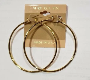 14K Gold plate big 2 inch Hoop Earring Made in USA - Picture 1 of 4