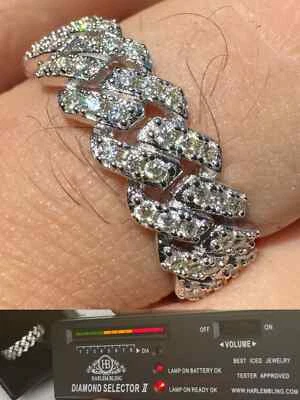 Anillo Banda Eslabón Cubano Punta MOISSANITA HELADA Real Plata 925 8mm Boda Hip Hop Foto 1 de 4