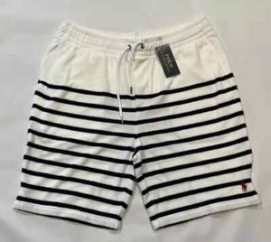 Polo Ralph Lauren Men's Striped Terry Drawstring Shorts White Navy Size Large L - Picture 1 of 5