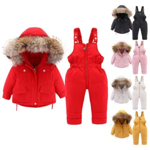 2pcs Baby Girls Boys Winter Thick Warm Hooded Down Coat Jumpsuit Snowsuit Set - Picture 1 of 17